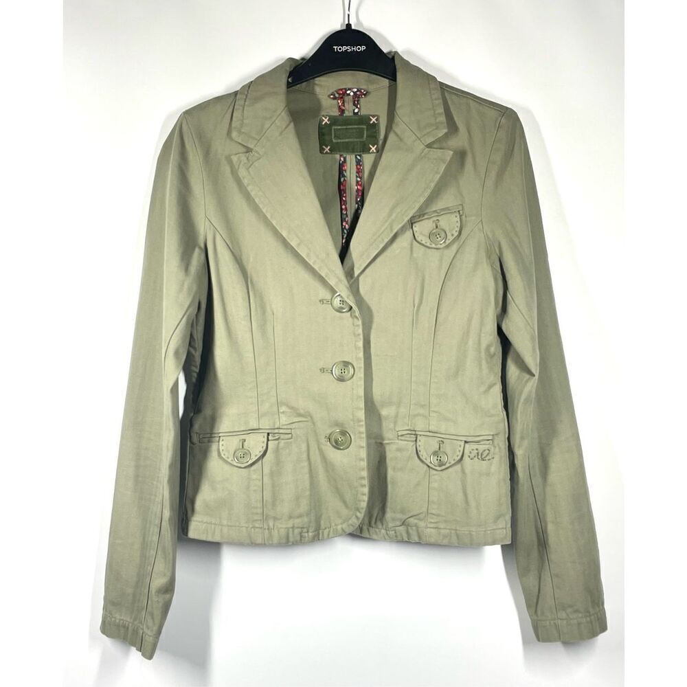 American Eagle Light Green Cotton Blazer Collared Jacket Women Size M